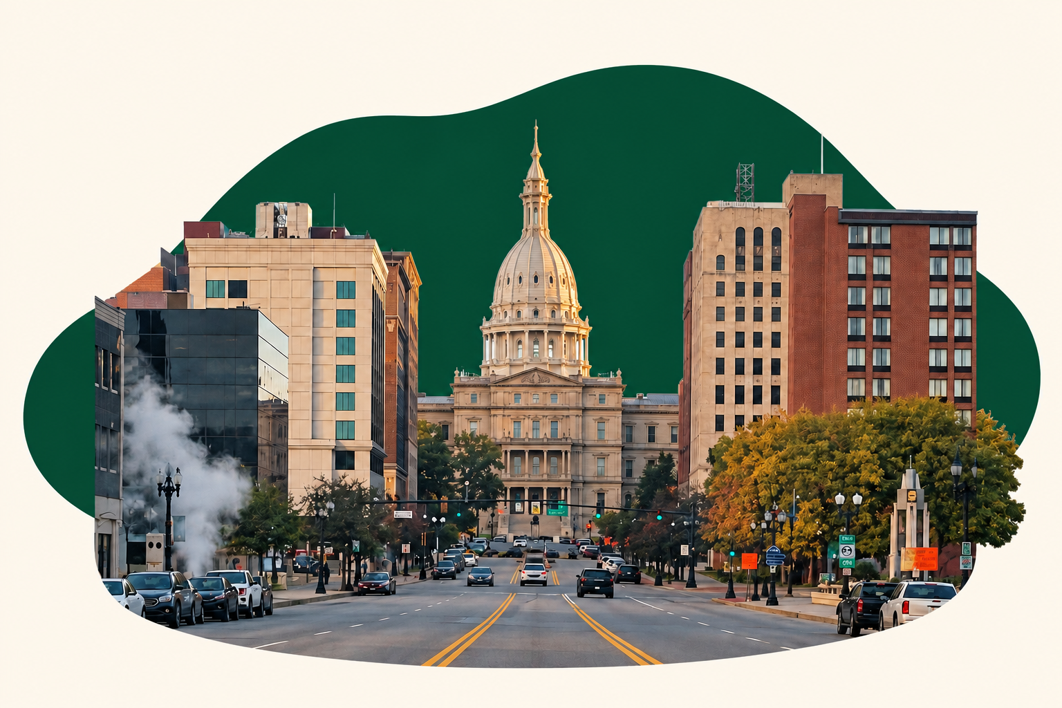 Michigan Avenue leading toward the Michigan State Capitol in Lansing